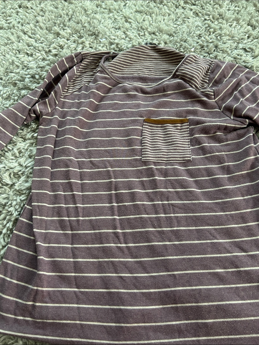 Striped Long Sleeve Pocket Top - Mauve & Cream